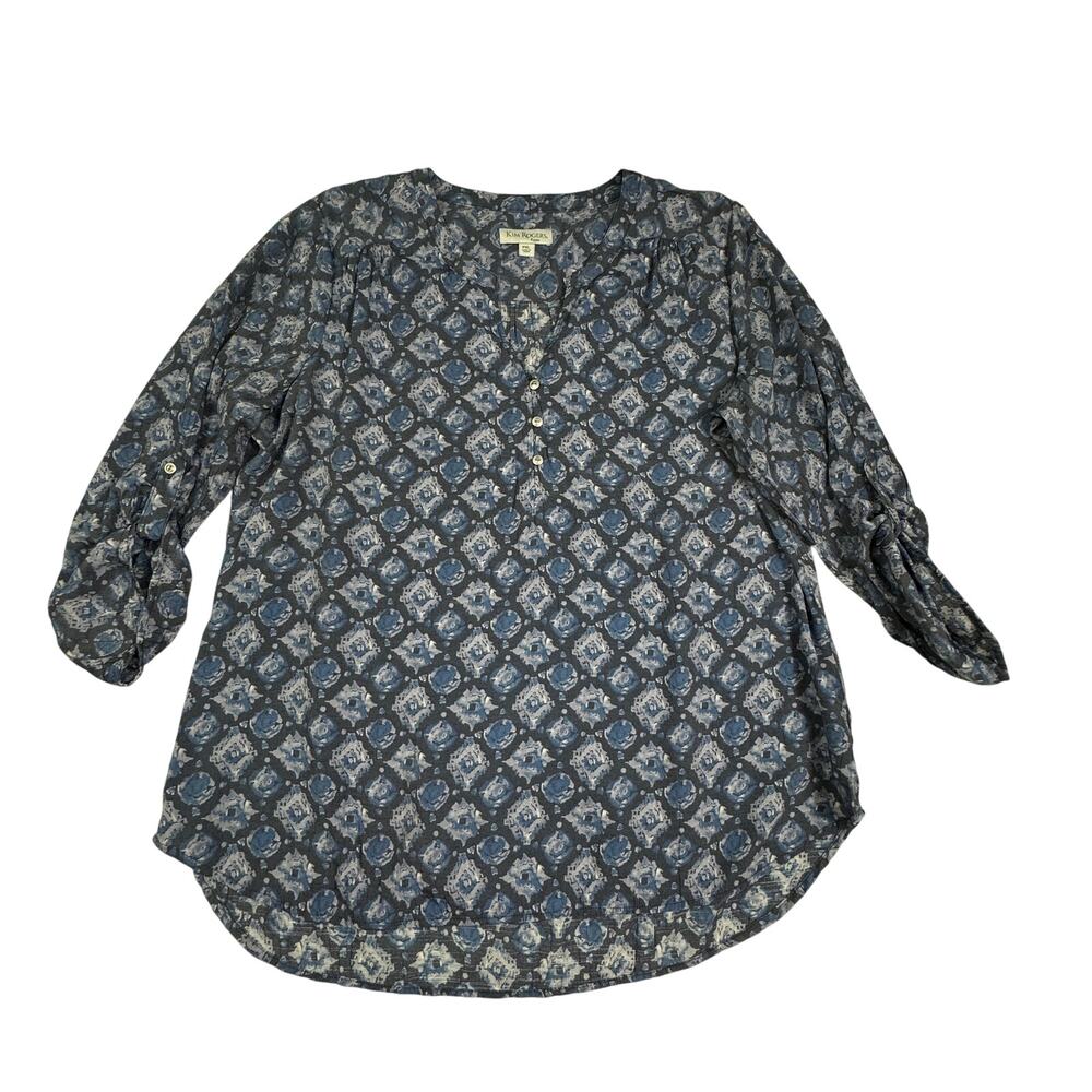 Kim Rogers Boho Geo Print Lightweight Rayon Blend Popover Top Women's Size PXL